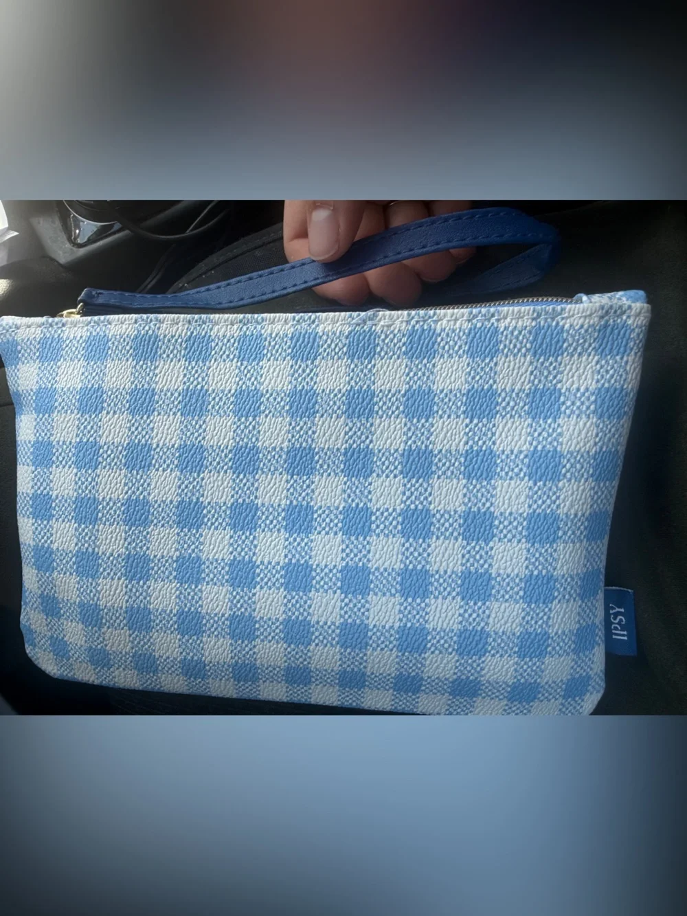 💙 4/$20 Ipsy Blue White Checked Cosmetics Bag